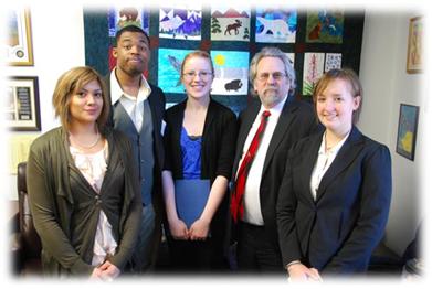 Rep Guttenberg with students from UAF, left to right, Sophia Greskowiak-Amezguita, Robert Kinnard, Mari Freitag and Monkia Kunat.